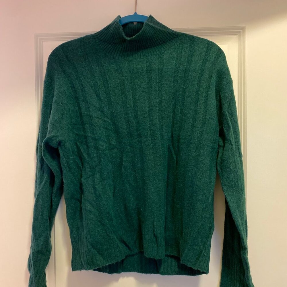 JCrew Emerald Green Cashmere Cable Knit Turtleneck Sweater